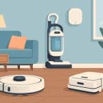 Smart cleaning robot vacuuming modern living room for advanced home technology solutions