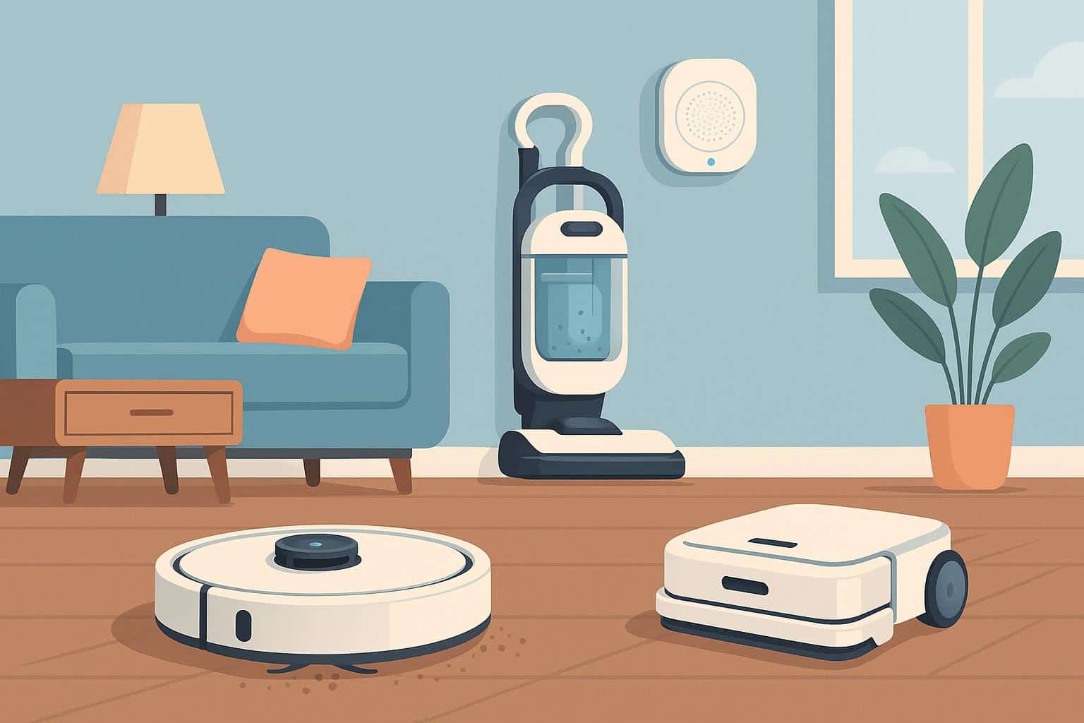 Smart cleaning robot vacuuming modern living room for advanced home technology solutions