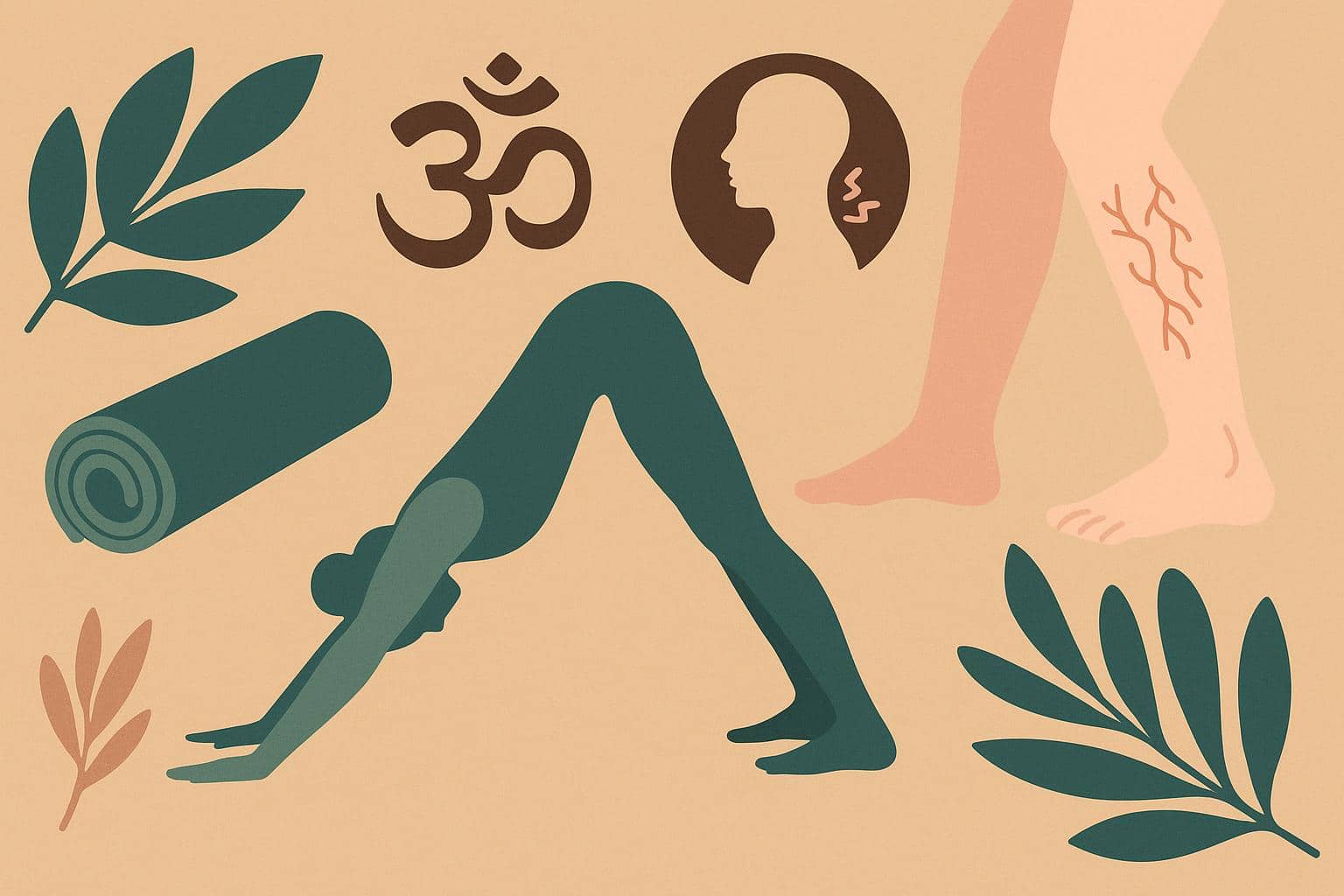 Yoga poses promoting circulation and flexibility for spider veins relief and neck pain management