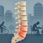 Illustration of back pain relief techniques and ergonomic solutions for modern lifestyle challenges