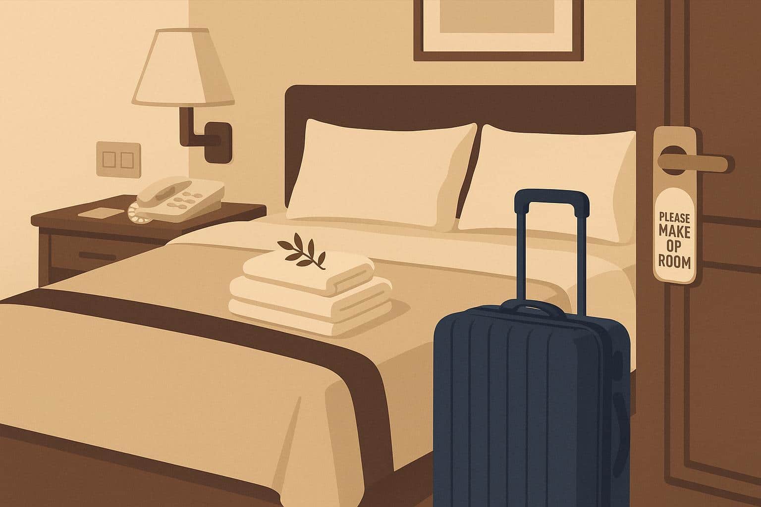 Neatly made hotel bed with fresh towels and welcome note, emphasizing thoughtful guest service