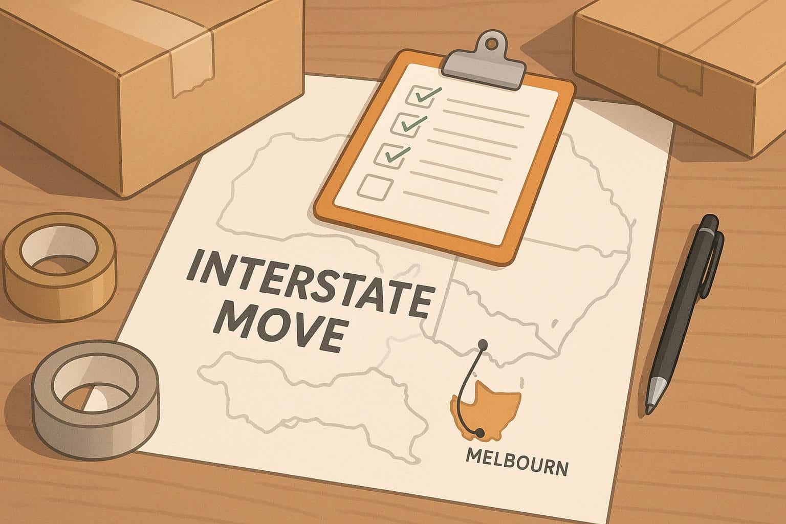 Moving truck packed with boxes and furniture leaving a suburban Melbourne neighborhood