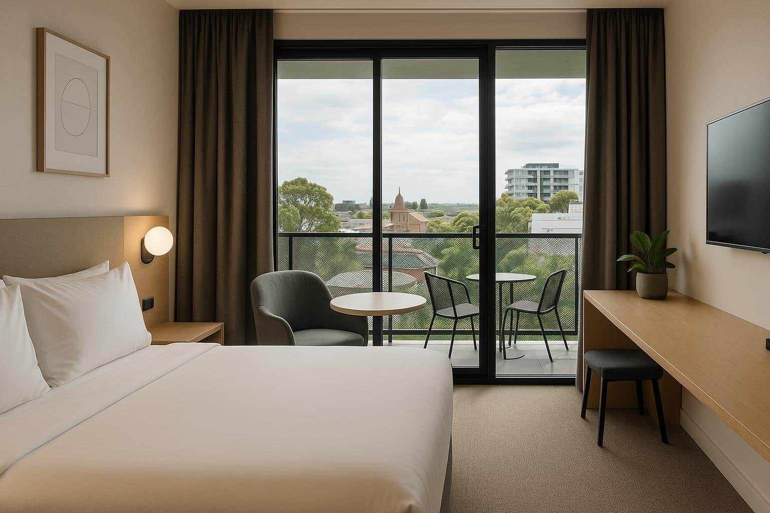 Modern hotel exterior in Melbourne's North with welcoming entrance and urban surroundings