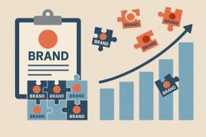Abstract visual of growing company logos illustrating challenges in maintaining consistent branding
