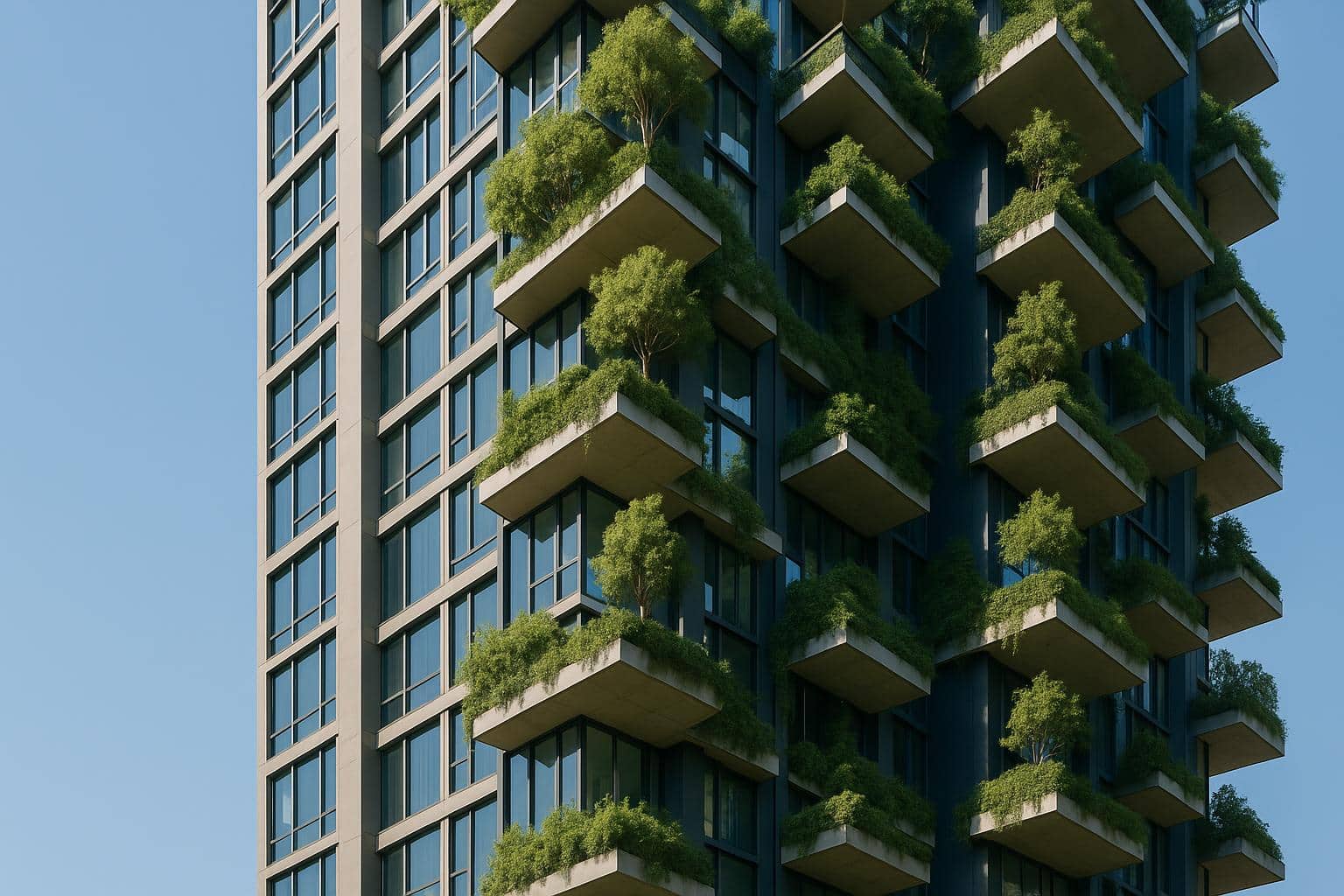 Skyscraper interiors showcasing innovative vertical gardens and multi-level living spaces