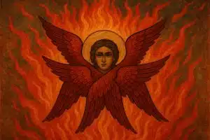 Six-winged seraphim angel surrounded by radiant light representing holiness and divinity