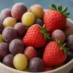 Assorted frozen fruit candies in vibrant colors arranged on a white surface for dessert trend
