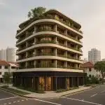 Exterior view of Dorset Gardens, new residential landmark on Dorset Road in Farrer Park district