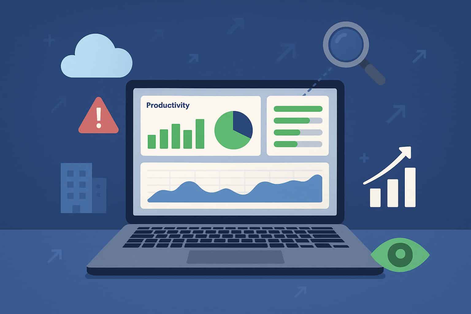 Remote team productivity analytics dashboard showcasing visibility and output metrics with Controlio