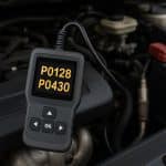 Check Engine Light with P0128 and P0430 Codes Displayed on Car Dashboard for Diagnostics Guide