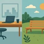Person relaxing outdoors with headphones, recharging energy for better mental focus and productivity