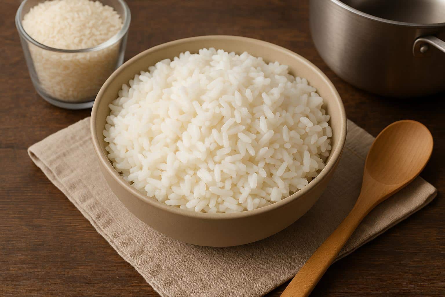 Steaming pot of fluffy white rice on a kitchen countertop for a homemade cooking guide